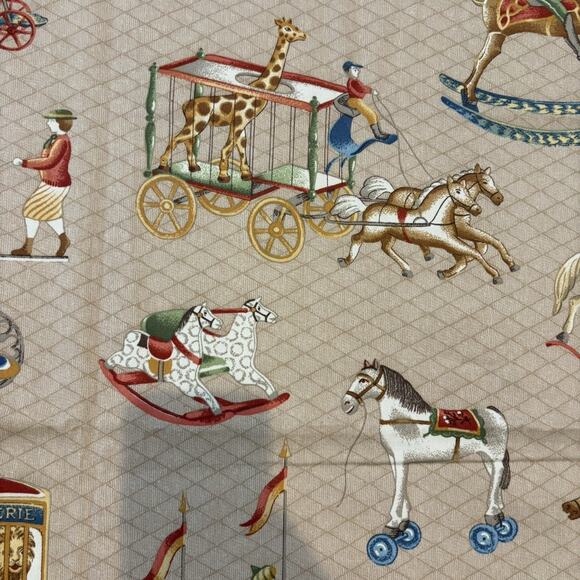 Vtg P Kaufmann Carousel Horse Fabric Tan‎ Geometric Circus Rocking Racing 53x54” - Picture 2 of 16